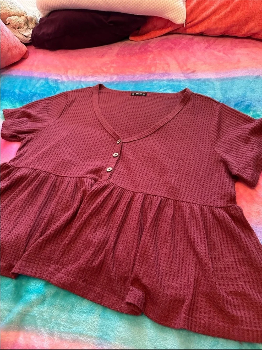 Women’s Boutique plus-size Burgundy Red Stretchy Waffle-knit Peplum Top💜💜3X